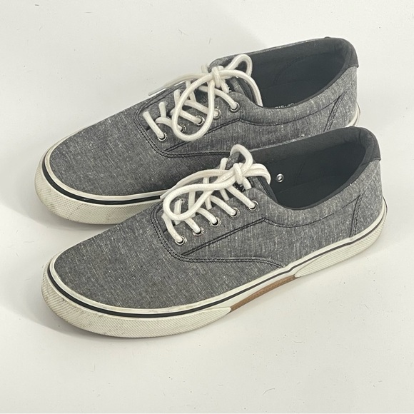 Sperry Men’s 10 Gray Chambray Canvas Sneakers Casual Lace Up - Picture 2 of 6